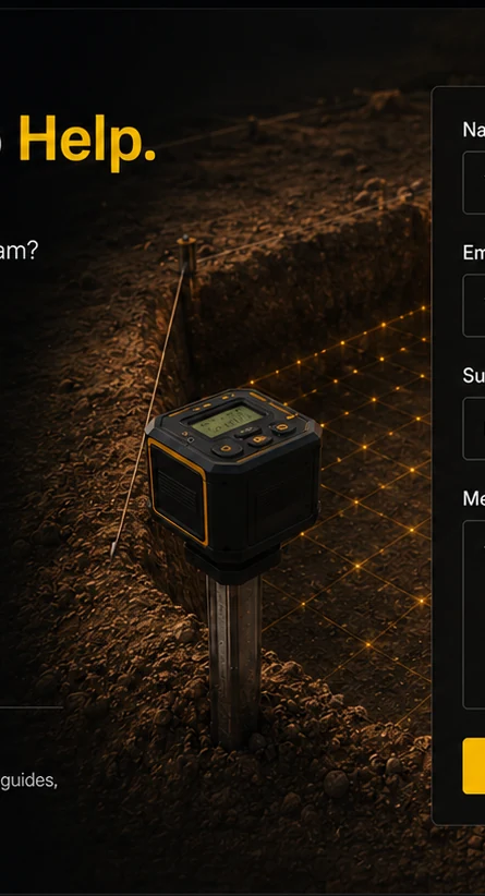 TheStake positioned beside a square excavation grid