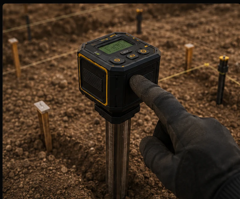 Operator pressing Set DTR on TheStake at the initial excavation corner